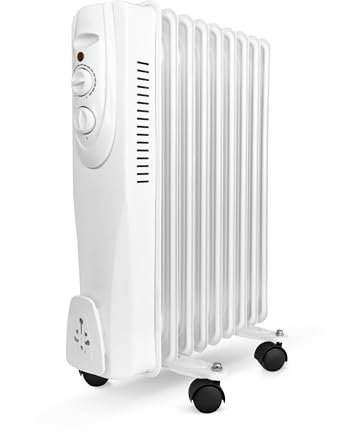 UNIVERSALBLUE Calefactor Eléctrico de Aceite Bajo Consumo | Radiador Aceite Blanco 2500W | 11 Elementos Calefactores | 3 Potencias | Silencioso | Sistema de Seguridad | Termostato Ajustable| 23m²