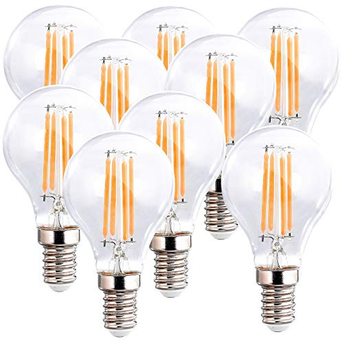 Luminea E14 LED-Filament-Birnen: 9er-Set LED-Filament-Lampen, G45, E14, 470 lm, 4 W, 2700 K, dimmbar, E (E14 LED-Filament-Bulbs, E14 LED-Filament-Leuchte, Deckenleuchte)