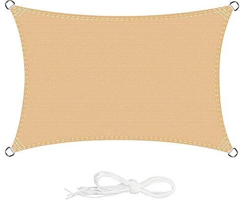ERPENG Sonnensegel 3x4.5m Wetterfest,95% UV Schutz Balkonverkleidung mit Seilen und Befestigungs Kit Hochwertigem Polyester für den Gartenzaun Balkongeländer, Beige
