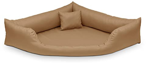 Juelle Hundebett aus Kunstleder, Eckbett für mittlere und große Hunde, flauschiges Hundekissen, Sofa Gabi M-XXL (L - 100x100x22 cm), BLAUT