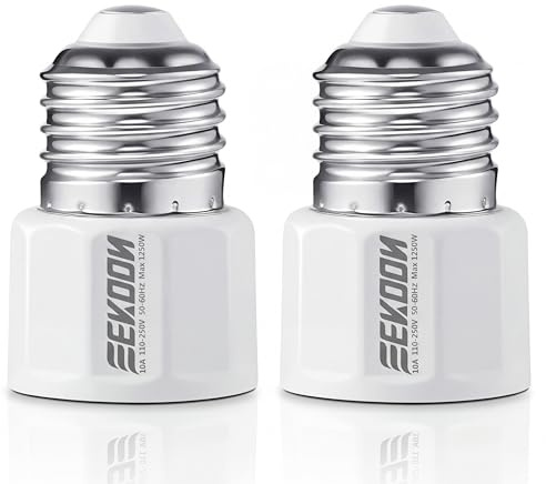 Feekoon 2 Packs E26/ E27 3 Prong Light Bulb Socket Adapter, Polarized Light Socket Outlet, Lights Sockets to Plug Adapter Sockets Converter, Lights Bulb Plug Adapters for Patio, Garage, Porch (White)