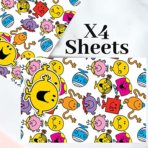 Mr Men & Little Miss Geschenkpapier, 4 Blatt, 4 Etiketten, Blattgröße: 70 x 50 cm, offizielles Produkt, verantwortungsvoll bezogen