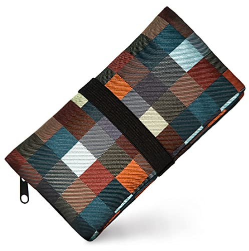 GUGGIARI® Handmade Fabric Tobacco Pouch - Multicheck | Handmade fabric pouch, compartments for rolling papers, filter tips & lighter, fits 30/50g, discreet pocket, Italian design