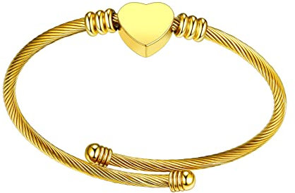 Bandmax Damen Herren verstellbar Armspange mit personalisiert Herz Charms 18k vergoldet Offener Armreif Manschette Armband Armschmuck für Geburtstag Weihnachten Cuff Bracelet