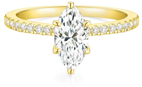 TIGRADE 2CT Engagement Ring for Women Marquise Cut Cubic Zirconia Wedding Band CZ Promise Anniversary Ring Size 3-12, Gold, Size 6