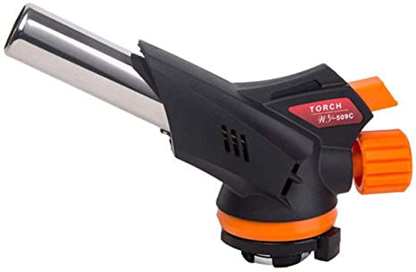 Portable Torch Lighter for Camping and BBQ, Adjustable Flame One-Hand Operation, Kitchen Welding Outdoor Cooking, Black Plastic Stainless Steel 19 x 5cm