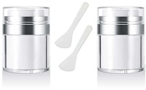 2pcs Cream Jar Vacuum Cosmestic Bottle, 2 Pack Portable Lotion Cream Jars with Cosmetic Spatula, Refillable Travel Cosmetic Creams Jar Dispenser(30ML)