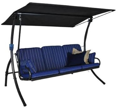 Angerer Freizeitmöbel GmbH Hollywoodschaukel Elegance - Gartenschaukel Made in Germany - Schaukel zum Sitzen, Liegen und Entspannen - inklusive Bett-Funktion - einfache Montage (Blau-Creme gestreift)