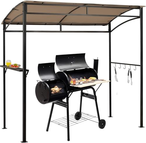 RELAX4LIFE Tonnelle Barbecue Extérieur, Abris Barbecue Extérieur avec Étagère de Rangement & 5 Crochets, Belvédère pour Terrasse Jardin, 216X134X211CM