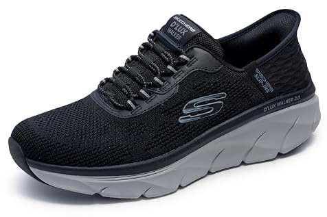 Skechers Chaussures à Enfiler pour Homme, Coupe décontractée : D'Lux Walker 2.0 - Rezinate Sneaker, Noir/Gris, 43 EU