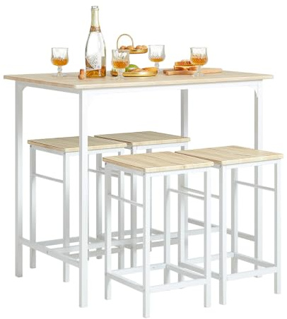 SoBuy Set Tavolo da Bar Alto con 4 Sgabelli Tavolo Salvaspazio per Cucina Piccola e Balcone, Stile Industriale Moderno Tavolino Alto da Esterno per Giardino o Terrazzo OGT11-WN