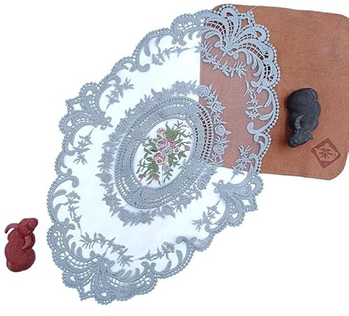 4 Stück Bestickte Tischmatte, 42*28CM Platzsets Spitze ovale Tischdecke mit Blumenmuster Spitzendeckchen Häkeldeckchen Vintage-Tassenmatte, Vasenmatte für Küche,Esszimmer,Party,Hochzeit -Blau