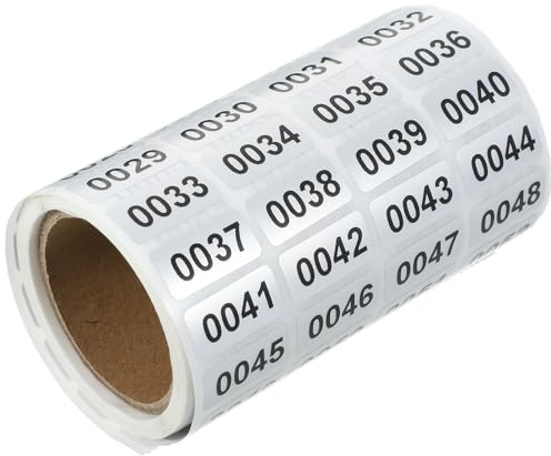 NUOBESTY 1 Rolle Inventarnummern-Aufkleber Etiketten 0001–2000 Selbstklebende Nummernaufkleber -Etiketten Mit Fortlaufenden Nummern Für Heimbüro-Klassifizierungsboxen