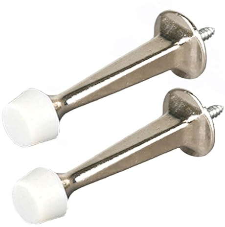 2 Pack Door Stoppers, Zinc Alloy Wall Mounted Door Stop Protector with Rubber Buffer Bumper for Indoor Outdoor, 73mm Nickel Silver