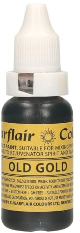Sugarflair Edible Droplet Paint Lebensmittelfarbe Flüssig, Old Gold, 14 ml | Lebensmittel Farbe für für Fondant, Marzipan, Gum Paste, Buttercreme, Teig und mehr, Kann mit Airbrush verwendet werden