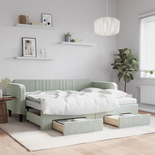 Sufrk Tagesbett Ausziehbar mit Schubladen Hellgrau 90x200 cm Tagesbett Ausziehbar Bett Mit Stauraum Bett Zum Ausziehen Bett Mit Schubladen Samt - 3197135