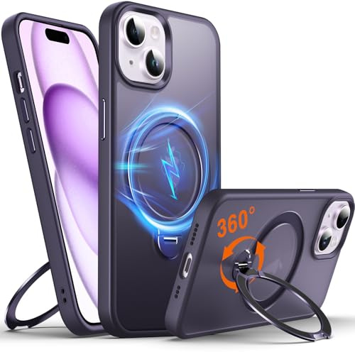 Chicfun 360° O-Ring MagStander for iPhone 15 Case with Magnetic Stand Ring Holder [Compatible with MagSafe][15FT Military Shockproof] Kickstand iPhone 15 Phone Cover Deep Purple