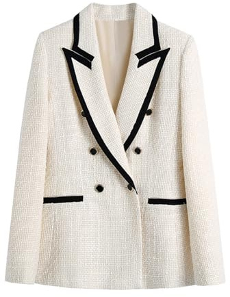 Chaqueta de Tweed para Mujer, Blazer Formal de Negocios de Oficina, Cardigan Traje Abrigo, Outwear Gire Cuello Abajo Slim Fit Blazer Trabajo Wear(L)