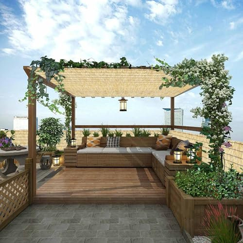 Rouleau de clôture en bambou pour bordure de jardin, grillage, isolation thermique de style tropical, idéal pour balcon, extérieur, terrasse et arrière-cour (couleur de ligne noire naturelle)