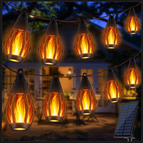 Joomer Catena Luminosa Esterno Solare, 12.3m 15LED Luci da Esterno Giardino, Luci Solari Esterno con Effetto Fiamma Tremolante Realistico IP65 Impermeabili per Gazebo Terrazzo Albero Festa