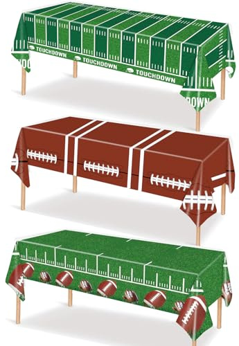 VARACL 3 Pack Disposable Plastic Football Tablecloth, Football Party Decorations Table Covers, 108”X54” Rectangle Table Cloth for Football Birthday Party Decorations Supplies