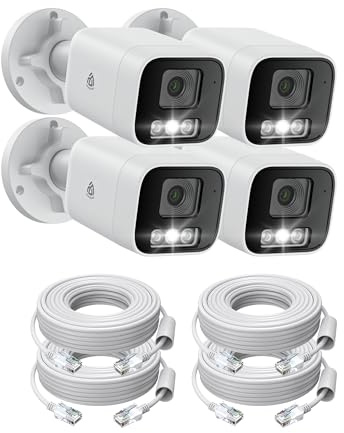 AKINGUAR 4 Stück 5MP PoE Überwachungskamera Aussen mit Ethernet-Kabel, Smarte IP Kamera mit Gesichtser/Personen/Fahrzeugerkennung, Zwei-Wege Audio, Farbige Nachtsicht, Funktioniert NVRs