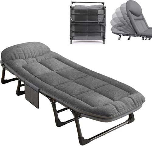 Camp Beds for Adults with Cushion Comfortable, Portable Fold Up Outdoor Travel,Camping Cot 6 Positions Adjustable Folding Sleeping Cot with Mattress for Indoor Outdoor Supports 300kg/661lbs,200x65cm