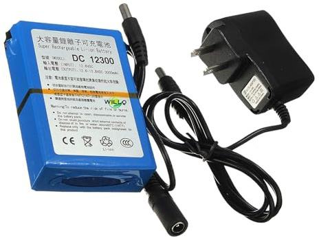WILLQ Batería de polímero de Iones de Litio de 12 V CC y 3000 mAh, superrecargable, de Repuesto para cámaras, Luces LED y Dispositivos de Audio de 12 V.