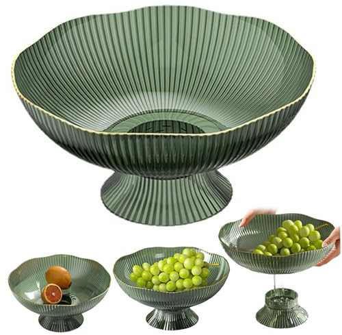 Obelunrp Bol à fruits pour comptoir de cuisine, 10x10x5 Panier de fruits piédestal avec trous épuisés, bol décoratif léger pour table maîtresse table cuisine, vert, panier