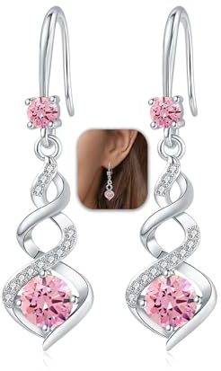 Sterling Silver Post Drop Earrings for Women Girls, Twisted Linear Hypoallergenic Earring for Sensitive Ears with Cubic Zirconia, Birthstone Jewellery Gift Christmas Anniversary Birthday