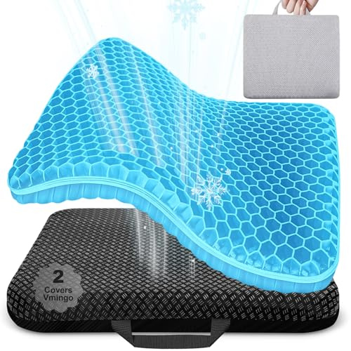 Vmingo Cuscino Gel Per Sedia,Cuscino antidecubito-Cuscino gel Elastico per Il Sostegno del Sedile,Fresco e Traspirante, Cuscino per Sedia Ufficio per Ridurre la Pressione Su Fianchi (Blu Crema)