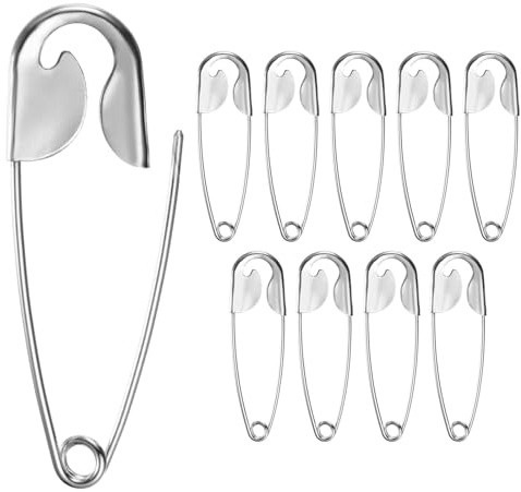 M METERXITY 10 Alfileres De Seguridad Grandes, 4.33 Pulgadas (110mm) Alfiler De Prenda Pesado De Aleación De Zinc para Coser Ropa/Vestuario/Faldas/Prendas [Tono Plateado]