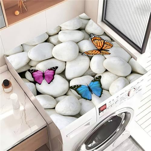 Highdi Housse de Protection pour Machine à Laver Top, Imprimé Galet Coussin de Machine à Laver Antidérapant, Tapis de Protection pour Dessus Sèche-Linge Séchage Rapide (Blanc,30x40cm)