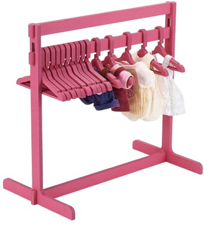 UNICRAFTALE 30cm High Doll Garment Rack with 15Pcs Wooden Clothes Hanger Small Dolls Clothes Racks Rose Pink Mini Dress Up Storage Doll Garment Rack Accessory for Dollhouse Cat Puppy