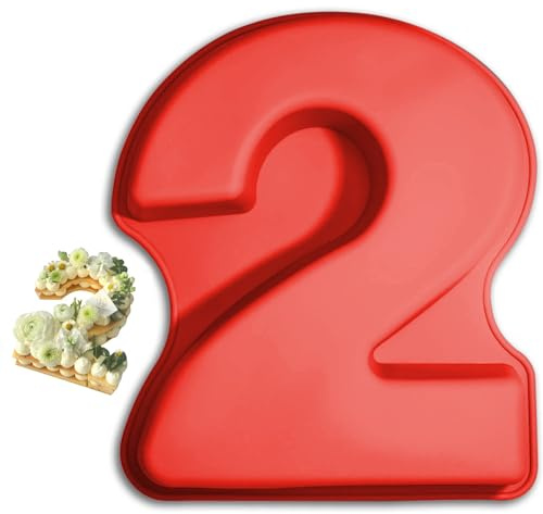 Teouuas Grande Moldes de Pastel de Silicona, Molde para Tartas | Molde para Tartas de Número 2, 3D Molde de Silicona Moldes, Stampi per Torte Digitali in Silicone, para Cumpleaños