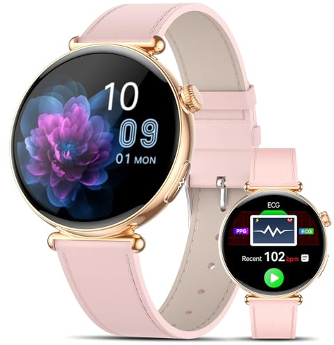2026 Neu Smartwatch Damen mit EKG/ΒΙυtｚυcker/HRV/BMI,1,32AOD Gesundheitsuhr AI-Zifferblatt & AI-Smart-Q&A,Bluetooth Anrufe/Blutdruck/SpΟ₂/Apnoe/Schlaf/Puls/Stress,100+Sportmodi Klein Runde Fitnessuhr