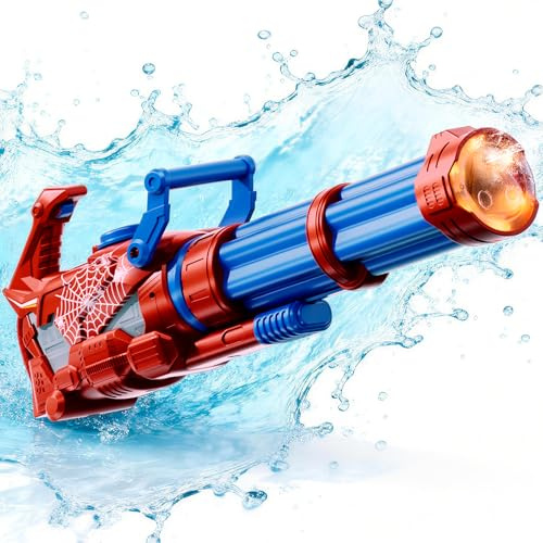 Gatling Elektrischer Wasserstrahl, Automatische Spritzpistole mit Licht- und Soundeffekten, EIN-klick-Absaugung, Soaker Wasserwaffe für Outdoor-Sommerkämpfe für Kinder ab 3+ und Erwachsene
