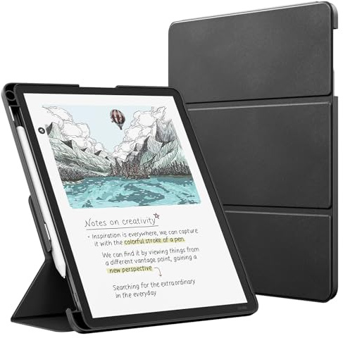 MoKo Ständer Hülle für 11 Kindle Scribe 3rd& Colorsoft 2025, Schwarz | Premium Leder Dreifach-Aufsteller-Hülle mit Stifthalter, Auto Schlaf/Wach, für Kindle Scribe 3rd & Scribe Colorsoft 1st