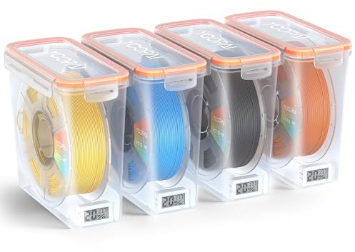 YOOPAI Pro filamentförvaringslåda med temperatur- och fuktighetsmonitor – förvaringslåda för enkelspole, lufttät, synlig display, fukt- och dammskyddad för 3D-utskrift (4-pack)