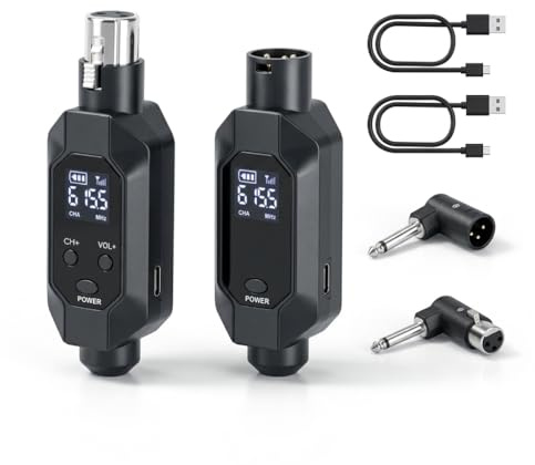 Kelgyua Transmisor de micrófono XLR inalámbrico Phantom Power, reducción de ruido automática de 2.4G, adaptador Bluetooth recargable para micrófonos profesionales