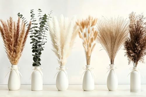 Ensemble de 110 pièces de décoration en Pampas bohème, Pampas naturellement séchées, Fleurs de Queue de Lapin séchées et Eucalyptus séché. Parfait pour Les Mariages, Les Decorations de fête Boho