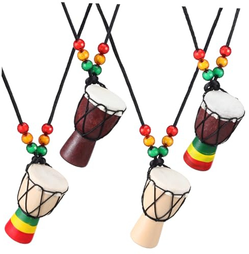 kvinnors 4 st tamburinhalsband Hänge afrikanska smycken Trumcirkel Djembe Berlocker Träsmycken