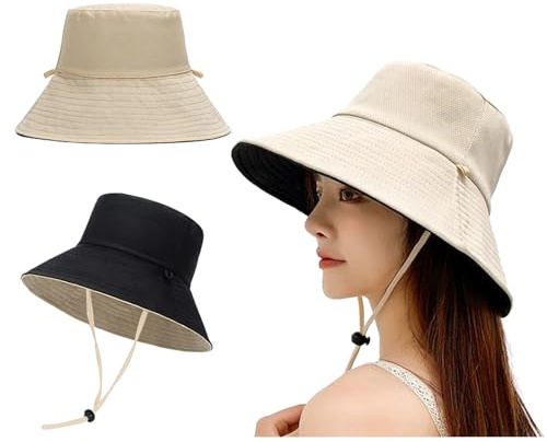 KASESSS Cappello Pescatore Reversibile Donna Uomo, Traspirante Protezione UV Upf50+ Cappello Donna Estivo, Cappelli Pieghevole con Cordino Antivento, Bucket Hat per Spiaggia Escursionismo Campeggio