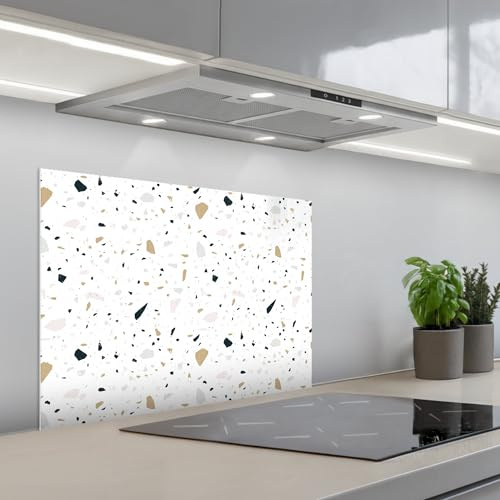 KitchenYeah© Credence Cuisine Sur Mesure Plaque Adhesive Murale Panneau | 50x70 cm - Decoratif Interieur Peel And Stick Mural Protection Mur Terrazzo - Motif - Blanc - Neutre