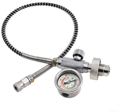 Adattatore di riempimento del cilindro ARA con calibro 4500PSI, per connettore filettato G5/8 per stazione di ricarica del serbatoio di ossigeno subacqueo, tubo a molla da 24 pollici per aria