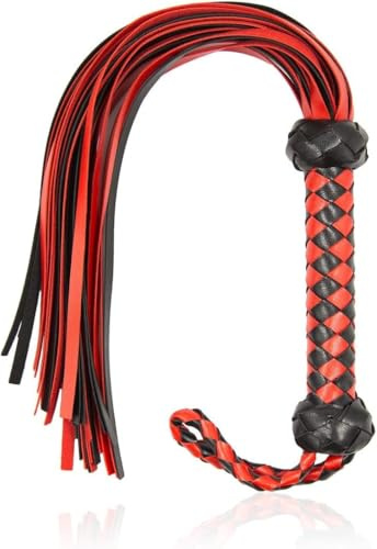 BDSM Flogger in Pelle Sintetica 23in Rosso e Nero per Donne e Coppie Adulti con Impugnatura Ergonomica