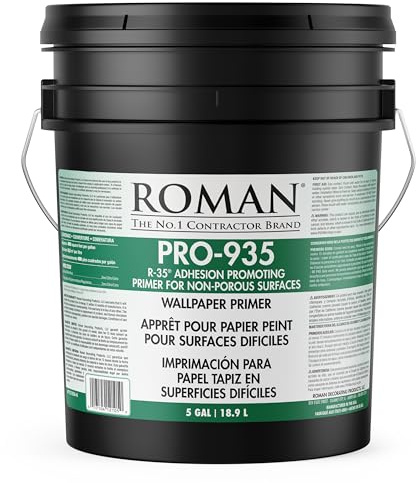 Roman R-35 Adhesion Promoting Tacky Wallpaper Primer for Glass, Tile, and Paneling, Sealed Surfaces, Fast Drying, Clear, PRO-935, Zero VOC, (5 Gallon - 2250 sq. ft.)