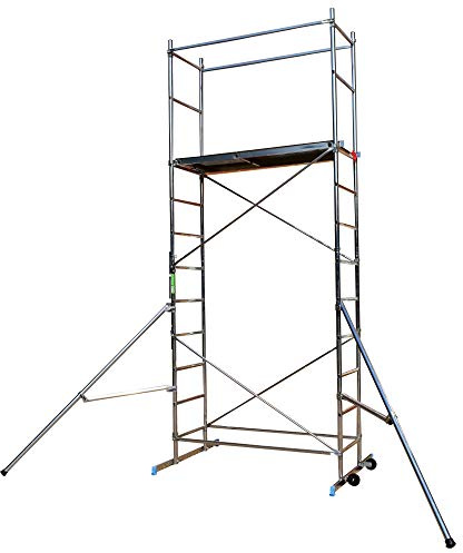 BPS® Premium DIY Scaffold Tower | Lightweight Aluminium Design | Home Scaffolding | Easy Assembly | Tilt and Roll Wheels | 150kg Load Capacity | 5m Working Height + 2 Outriggers