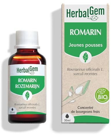 HerbalGem Macérât-Mère Romarin Bio 30 ml | Contribue à la santé digestive, au transit et à la détoxification. Extrait de bourgeon frais, vegan.