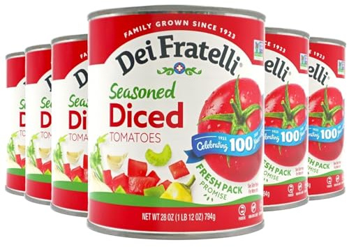 Dei Fratelli Seasoned Diced Tomatoes (28 oz. Cans, 6 pack) - Vine-Ripened – Non GMO, Gluten-Free